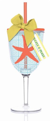 Slant - Sealife Starfish Double Wall Acrylic Wine Glass With Straw