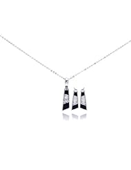 Nickel Free Sterling Silver Pendant & Earring Sets Mother Of Pearl With Onyx And CZ Set