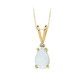 14K Yellow Gold 0.02 ct. Diamond and 9 x 6 MM Pear Shaped Opal Cabochon Pendant with Chain