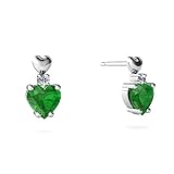 14K White Gold Heart Genuine Emerald Earrings