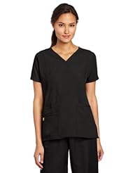 Apparel: WonderWink Womens Scrubs Four Way Stretch Y-Neck Top, Black, Medium - WonderWink Women' Scrubs