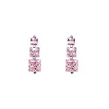 Sterling Silver 3 Stone Square Pink Cubic Zirconia CZ Post Earring - Past Present Future