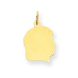 14k Gold Plain Medium .011 Gauge Facing Right Engraveable Girl Head Charm