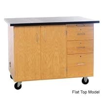 Diversified Woodcrafts 4332KF-RS Solid Oak Wood Mobile Instructor's Desk with Storage and Rod Sockets, Flat ChemGuard Top, 36" Width x 84" Height x 16" Depth
