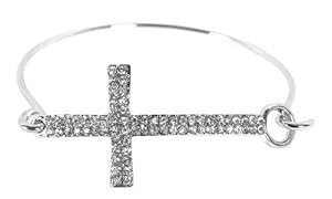 Silver Iced Out Cross Bracelet