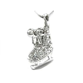 Adorable 3-D Ice Skate Charm Necklace with TONS of Crystals! Silver Tone