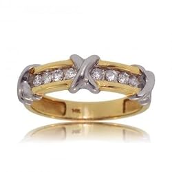 White Diamond Triple X Wedding Anniversary Band Ring in Two Tone 14K Gold
