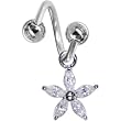 Crystalline Gem Lily Flower Solitaire Spiral Twister Belly Ring