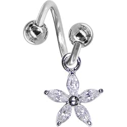 Crystalline Gem Lily Flower Solitaire Spiral Twister Belly Ring