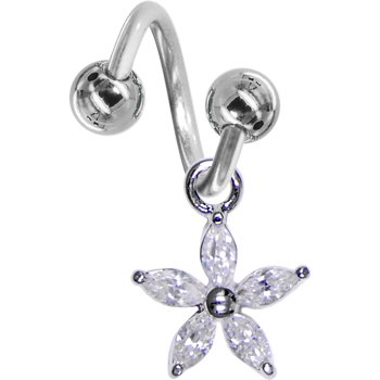 Crystalline Gem LILY FLOWER SOLITAIRE Spiral Twister Belly Ring