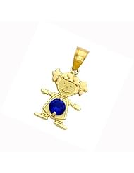 14K Yellow Gold Girl Birthstone Charm Pendant September Simulated Sapphire