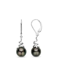 8-9mm Cultured Tahitian Pearl 14K White Gold Leverback Earrings By Michiko