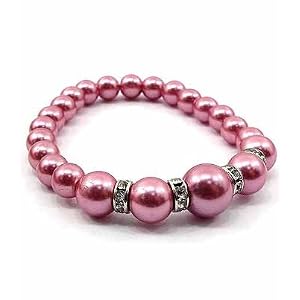 Pink Glass Round Pearl Stretch Bracelet Fashion Jewelry