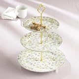 3 TIER SERVER WITH HANDLE - 3 TIER GOLD RIM PLATES WITH GOLD HANDLE - tier server