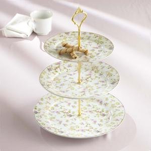 3 TIER SERVER WITH HANDLE - 3 TIER GOLD RIM PLATES WITH GOLD HANDLE - 3 tier server