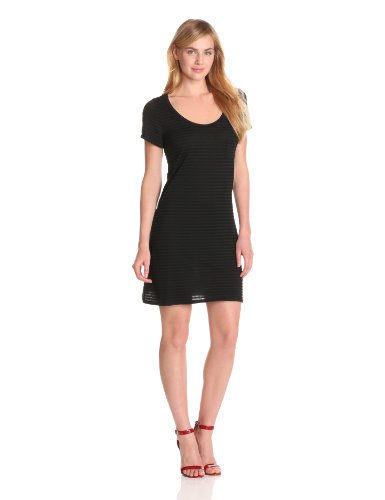 Bobi Women's Tonal Stripe T-Shirt Dress, Black, Medium