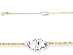 10 Inches 3 Double Hearts Adjustable Ankle Bracelet in 14 kt Yellow Gold