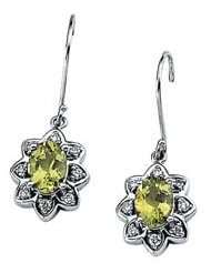 Ann Harrington Jewelry 14k White Gold 1/5 Ct Tw Diamond And 7x5 mm Oval Cut Genuine Peridot Vintage Style Earrings