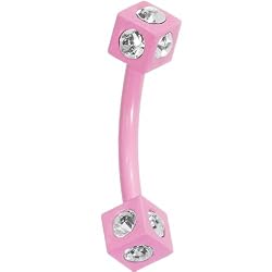 16 Gauge Pink Crystalline Gem Square Eyebrow Ring