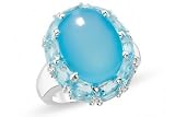 13 1/2 Carat Blue Chalcedony & Blue Topaz Sterling Silver Ring