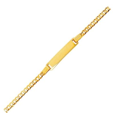Cheap Girls Jewelry 14K Solid Yellow Gold Baby ID Link Curb Bracelet Free Engraving 6" For Sale