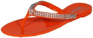 Reid! By Soda Diamond Chain Flip Flop Thong Sandal, orange pvc, 9 M
