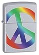 Zippo Lighter Satin Chrome- Peace Sign- Rainbow