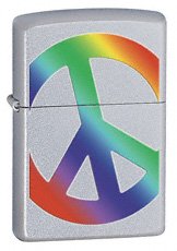 Zippo Lighter Satin Chrome- Peace Sign- Rainbow