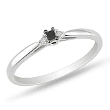 Sterling Silver 0.07 CT TDW Black and White Diamond Engagement Black Rhodium Plated Ring (G-H, I3)