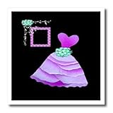 Purple dress with teal green flowers and checkerboard frame - 10x10 Iron On Heat Transfer For White Material