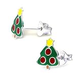 Adorable Christmas Tree Sterling Silver Childrens Earrings Post/stud