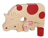 牛の親子（バスケット入りの木のおもちゃ）　1才、2才、3才～出産祝いにお薦め♪ Wooden toys animal puzzleの画像
