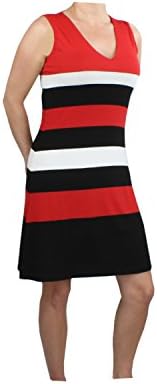 Small (4-6) Tank Style V Neck Red, Black, White Color Block Stripe Knit Dress