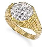 Image of Jewelco London 9ct Solid gold hand finished men's cubic zirconia set cluster Ring