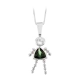 14K White Gold Cubic Zirconia Triangular Shaped Imitation Emerald Girl Pendant with Chain