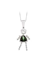 14K White Gold Cubic Zirconia "Triangular Shaped" Imitation Emerald Girl Pendant with Chain