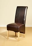 SIX BROWN LEATHER DINING CHAIRS WITH OAK LEGS