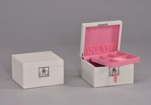 AMERIHOMESTORE LEATHER JEWELRY BOX CASE - WHITE
