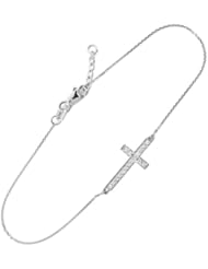14k White Gold Diamond Sideways Cross Bracelet (7.50 to 8.00 inches)