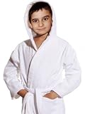 Royal Resort Collection: Luxury Hooded Robe - Terry Velour Kids Bathrobe, 100% Turkish Eco Cotton, Color: Pure White, Size: (7-11 yo), UNISEX