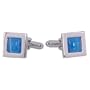 Classic Steel Blue Cateye Cufflinks in Silver Frame with Gift Box