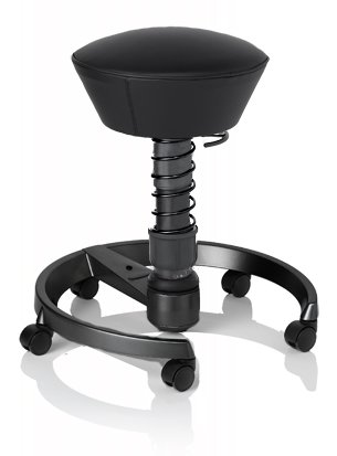 SWOPPER CLASSIC 3D-Aktiv-Bürostuhl Hocker Sitzpolster Normal, Farbe schwarz (Leder), Fussring mit Rollen nach DIN EN 12529, Feder MEDIUM, Basis Anthrazit, Federfarbe schwarz (SWOPA80R)