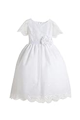 Girls Embroidered Lace Floral Print Tea Length  Dress With a Sash 