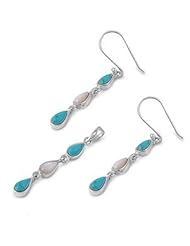 Sterling Silver Turquoise Triple Tear Drop Pearl Earring & Necklace Set