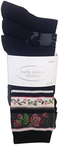 kathy ireland Socks 3 pack Luxury Crew Socks- Floral Border