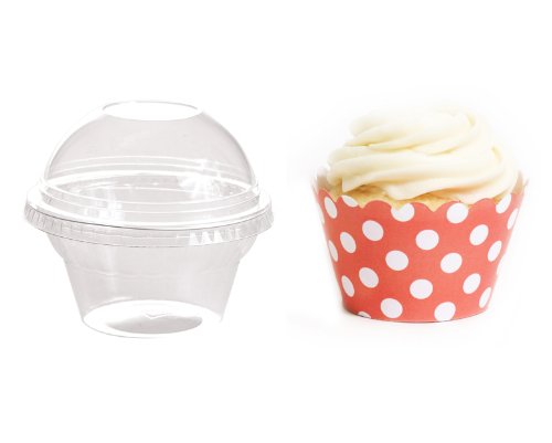 Dress My Cupcake Favor Dome Containers with Wrappers DIY Kit, Coral Polka Dots, Set of 25