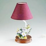 Porcelain Hummingbird Lamp with Burgundy Lamp Shade