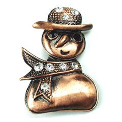 Clear Austrian Rhinestone Christmas Snowman Copper-Tone Brooch Pin / Pendant Clear Austrian Rhinestone Christmas Snowman Copper-Tone Brooch Pin / Pendant