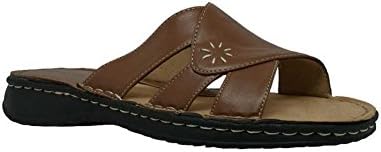 AdTec Women's Band Slide Sandals Open Toe Flat Heel, Tan. 8560-TN (6 D)