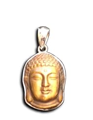 Carved Tiger Eye Gemstone Silver Siddhartha Gautama Buddha Head Meditation Harmony Balance Serenity Yoga Om Pendant Jewelry 1 1/8 inch by 5/8 inch Sterling Silver and Carved Tiger Eye Buddha Pendant On A Beautiful With Silver Plated Chain